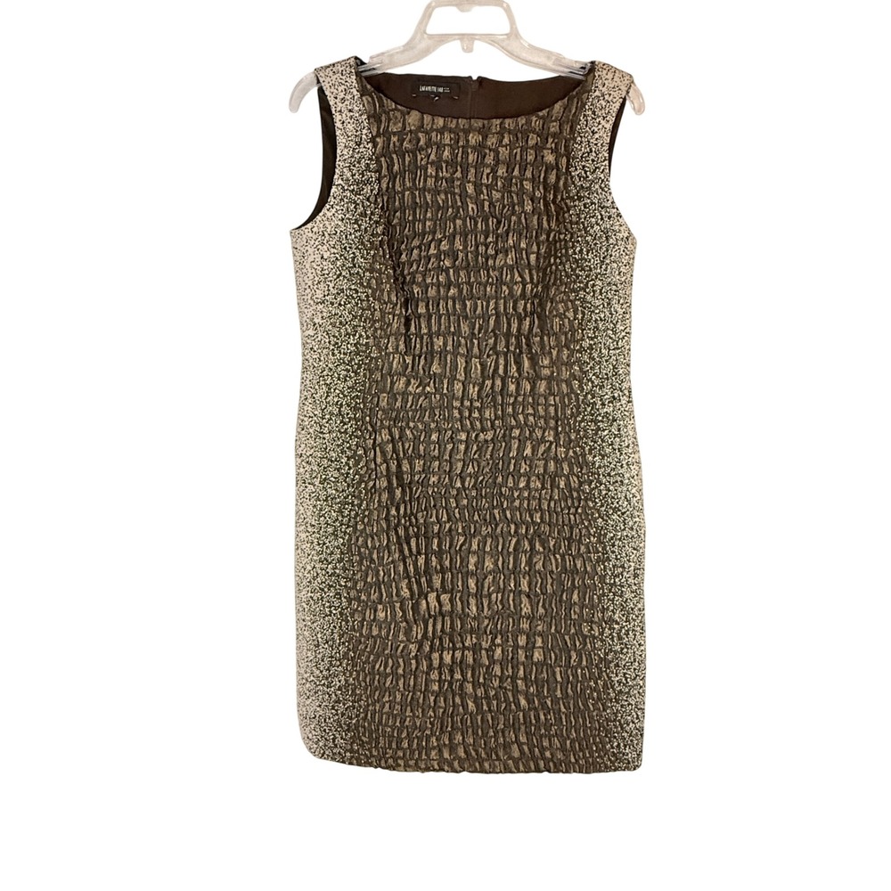 Lafayette 148 New York Faith Shift Dress Bronze Jacquard Sleeveless Estimate M